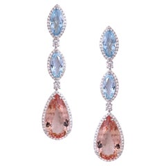 Set in 18K Gold, Aquamarine, Morganite & Diamond Chandelier Dangle Earrings