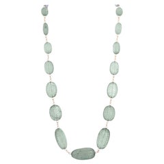 605.40 carats, natural, Hand - Carved, Green Aquamarine String Necklace