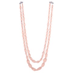 681.04 carats, natural, hand - carved Morganite, Beaded 2-Stand Necklace