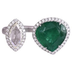 Anello di fidanzamento con smeraldo dello Zambia da 4,05 carati e diamanti a taglio rosa, incastonato in oro 18 carati