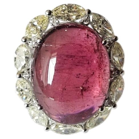 Set in 18K Gold, 18.83 carats, Tourmaline Cabochon & Diamond Engagement Ring