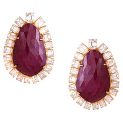 Set in 18K Yellow Gold, Faceted Mozambique Ruby & Yellow Diamond Stud Earring