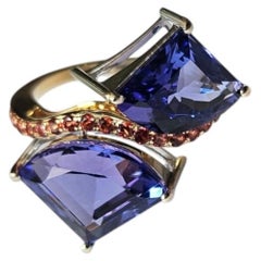 Anillo de compromiso «Toi et Moi» con tanzanita y zafiro naranja, engastado en oro blanco de 18 quilates