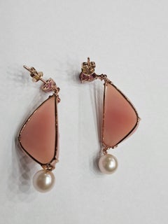 18K Rose Gold, Tourmaline, Pink Opal, Freshwater Pearl & Diamond Dangle Earring