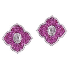 Ohrstecker aus 18-karätigem Weißgold mit rosa Saphir und Diamanten im Rosenschliff