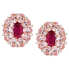Set in 18K Rose Gold, Mozambique Ruby, Morganite & Diamond Stud Earring