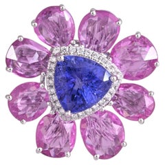 Set in 18K Gold, 7.38 carats, Tanzanite, Pink Sapphire & Diamond Engagement Ring