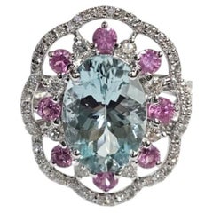 Verlobungs-Cocktailring aus 18-karätigem Gold mit Aquamarin, rosa Saphir und Diamanten