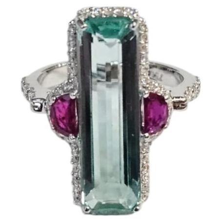 Set in 18K Gold, Nigerian Emerald, Mozambique Ruby & Diamond Engagement Ring For Sale