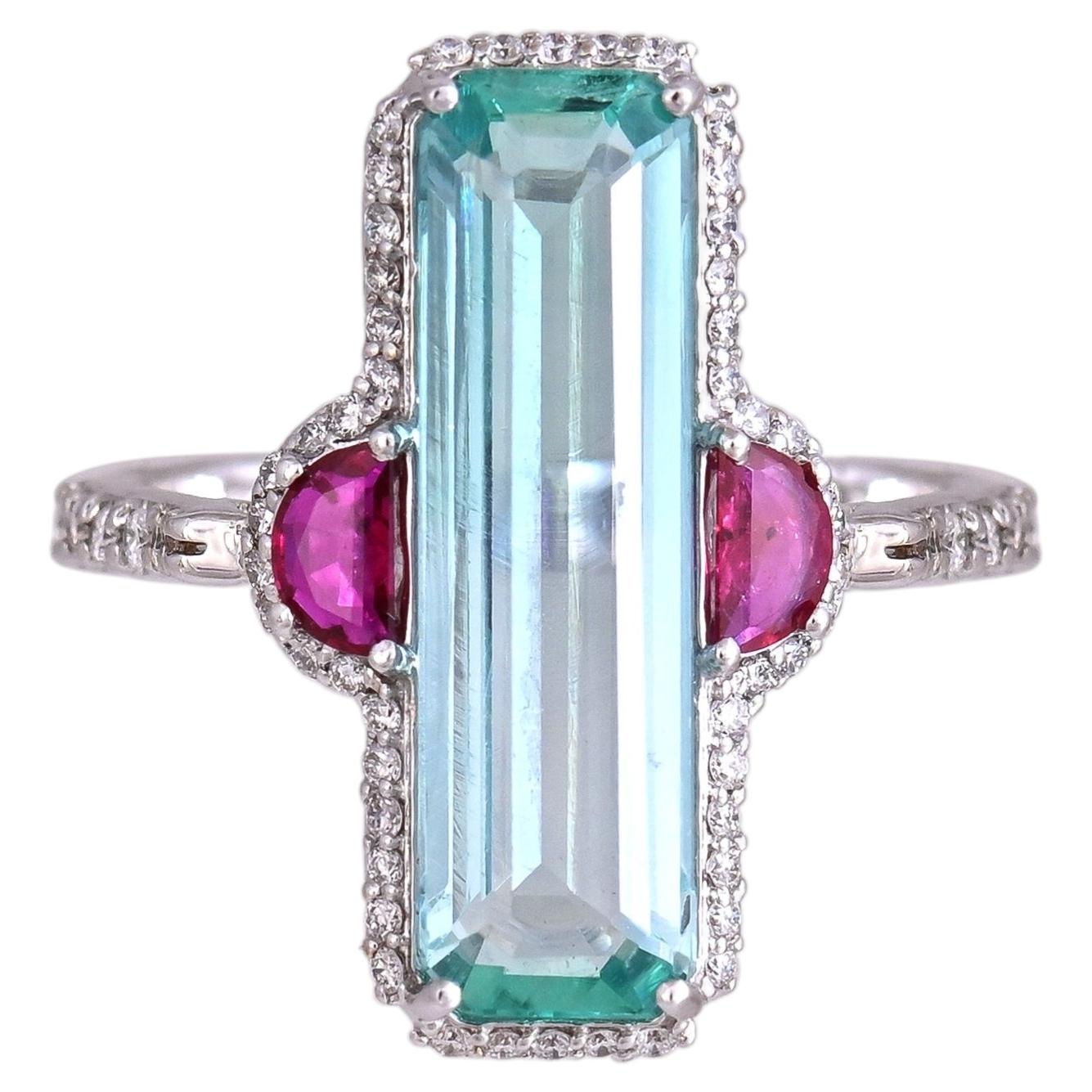 Set in 18K Gold, Nigerian Emerald, Mozambique Ruby & Diamond Engagement Ring