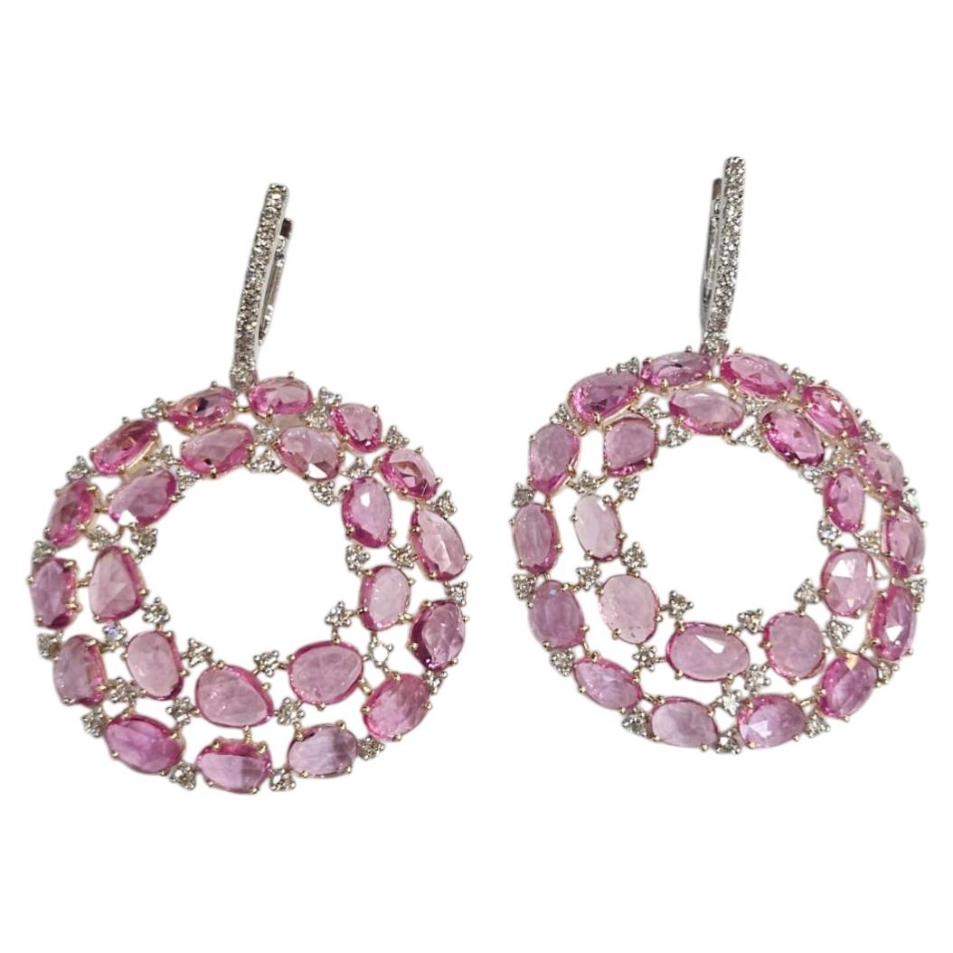 Set in 18K Gold, 19.98 carat Pink Sapphire Rose Cut & Diamond Chandelier Earring