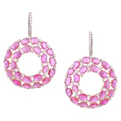 Set in 18K Gold, 19.98 carat Pink Sapphire Rose Cut & Diamond Chandelier Earring