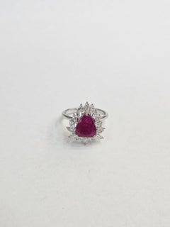Set in 18K White Gold, 2.78 carats, Mozambique Ruby & Diamond Engagement Ring