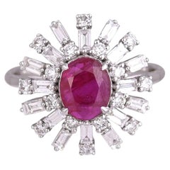 Set in 18K Gold, 1.28 carats, natural Mozambique Ruby & Diamond Engagement Ring