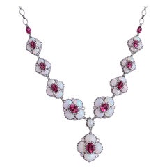 Set in 18K Gold, Ethiopian Opal, Rubellite & Rose Cut Diamond Necklace & Earring