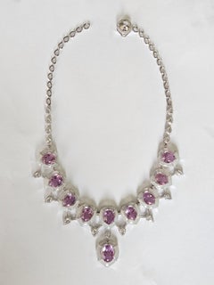 Set in 18K Gold, Kunzite, Chalcedony & Rose Cut Diamond Link Necklace & Earring