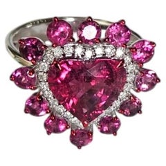 Set in 18K white Gold, 3.76 carats, Rubellite & Diamond modern Engagement Ring