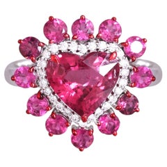 Set in 18K white Gold, 3.76 carats, Rubellite & Diamond modern Engagement Ring