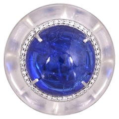 Set in 18K Gold, Tanzanite Cabochon, Rock Crystal & Diamond Dome Cocktail Ring