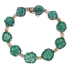Pulsera de oro de 18 quilates con esmeraldas naturales de Zambia talladas a mano y diamantes amarillos