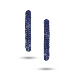 Set in 18K White Gold & Rhodium, Blue Sapphire & Diamond modern Hoop Earrings
