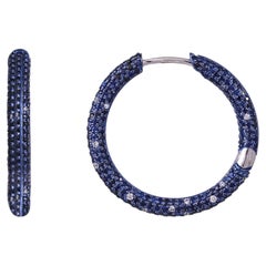 Set in 18K White Gold & Rhodium, Blue Sapphire & Diamond modern Hoop Earrings