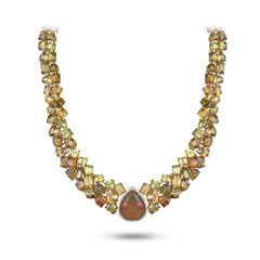 Set in 18K Yellow Gold, 231 carat Sphene, Ethiopian Opal & Diamond Link Necklace