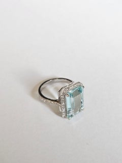 Moderner Verlobungsring aus 18 Karat Weißgold, 7,60 Karat, mit Aquamarin und Diamanten
