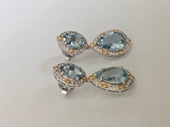 Set in 18K White Gold, 5.41 carats Aquamarine & Diamond modern Drop Earring