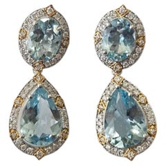 Set in 18K White Gold, 5.41 carats Aquamarine & Diamond modern Drop Earring