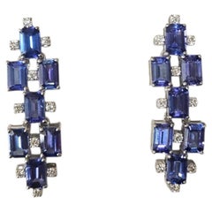 Set in 18K White Gold, 8.18 carats, Tanzanite & Diamond modern Dangle Earring
