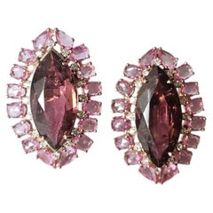 Set in 18K Rose Gold, Tourmaline, Pink Sapphire & Diamond Stud Earrings
