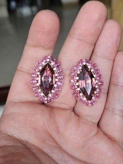 Set in 18K Rose Gold, Tourmaline, Pink Sapphire & Diamond Stud Earrings
