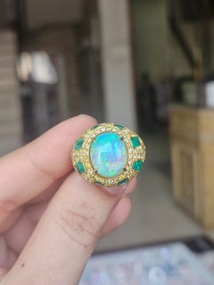 Set in 18K Gold, Australian Black Opal, Emerald & Yellow Diamond Cocktail Ring