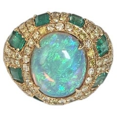 Set in 18K Gold, Australian Black Opal, Emerald & Yellow Diamond Cocktail Ring