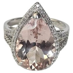 Bague de fiançailles moderne en or blanc 18 carats, sertie d'une morganite de 5,04 carats et de diamants