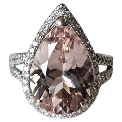 Bague de fiançailles moderne en or blanc 18 carats, sertie d'une morganite de 5,04 carats et de diamants