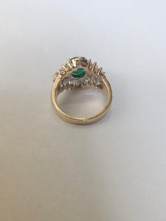 Anello di fidanzamento vintage in oro giallo 18 carati, con smeraldo naturale e diamanti gialli