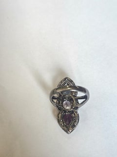Anello cocktail in oro 18 carati e rodio nero, 5,38 carati, con spinello e diamanti