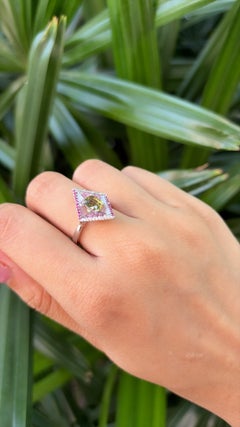 Green Sapphire, Pink Sapphire, Ruby, Mother of Pearl & Diamond Engagement Ring