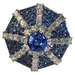 Set in 18K white Gold, Ceylon (Sri Lankan) Blue Sapphire & Diamond Cocktail Ring