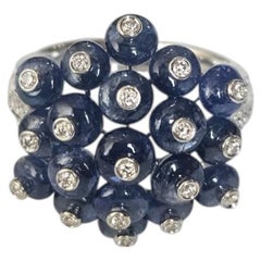 Set in 18K White Gold, Burma unheat Blue Sapphire & Diamond Cocktail Dome Ring