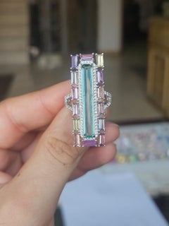 Set in 18K white Gold, Nigerian Emerald, Multi Sapphire & Diamond Cocktail Ring