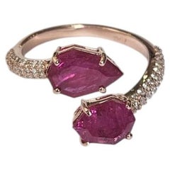 Set in 18K Rose Gold, natural Mozambique Ruby & Diamond Toi et Moi Cocktail Ring