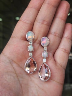 Set in 18K Rose Gold, Ethiopian Opal, Morganite & Diamond Chandelier Earring