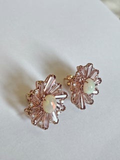 Set in 18K Rose Gold, Ethiopian Opal, Tourmaline & Diamond modern Stud Earring