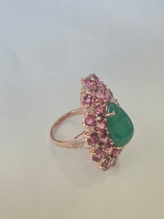 Set in 18K Rose Gold, Emerald Sugarloaf, Pink Sapphire & Diamond Cocktail Ring