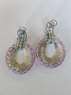 Set in 18K Gold, Zambian Emerald, Pink Sapphire & Diamond Chandelier Earring