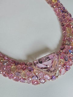 Set in 18K Rose Gold, 72.55 carat Kunzite, Multi Sapphire & Diamond Necklace