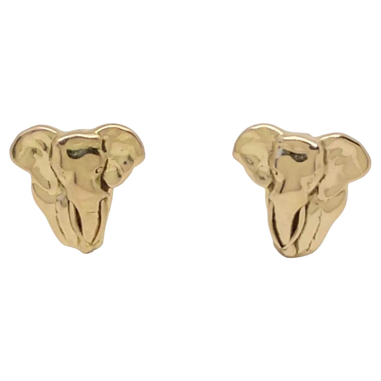 18 Karat Yellow Gold Two Tusk Elephant Stud Earrings